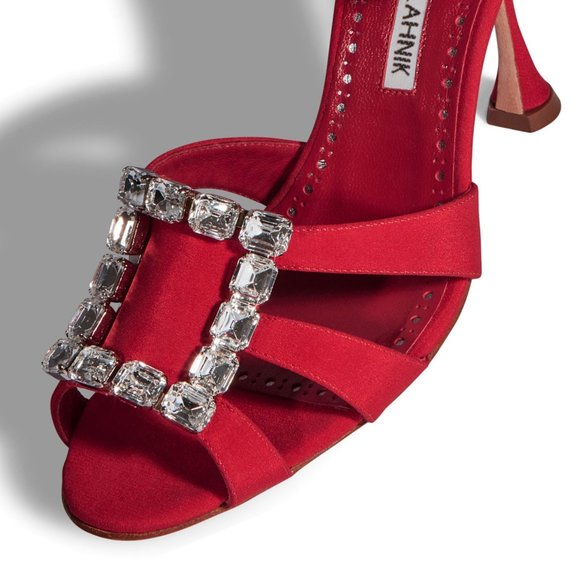Manolo Blahnik TICUNA Crystal Buckle Crepe de Chine Strap Sandals - Picture 4 of 14